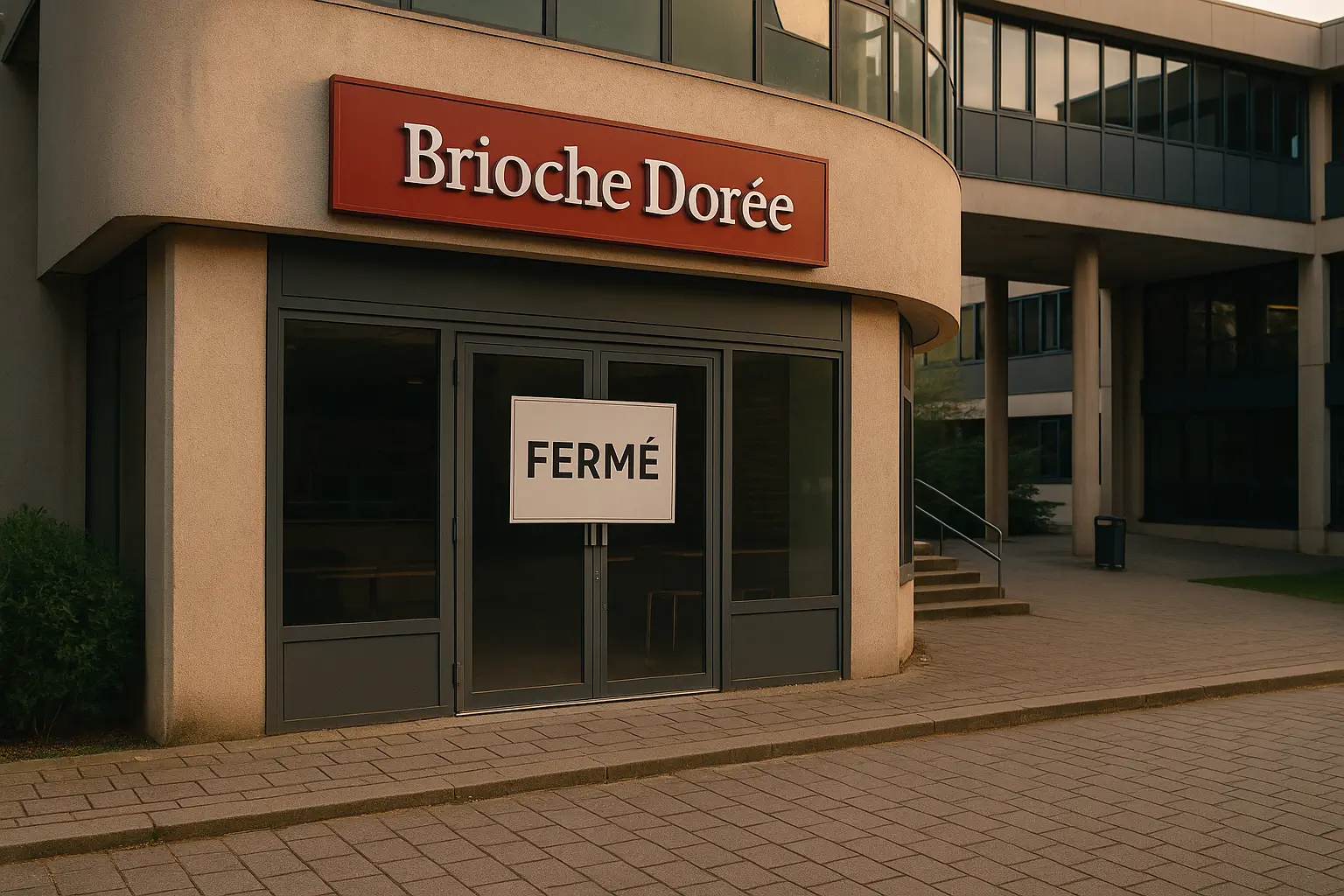 Fermeture de la Brioche Dorée ESSCA Boulogne en 2025 Façade d’un restaurant Brioche Dorée fermé sur le campus de l’ESSCA à Boulogne-Billancourt