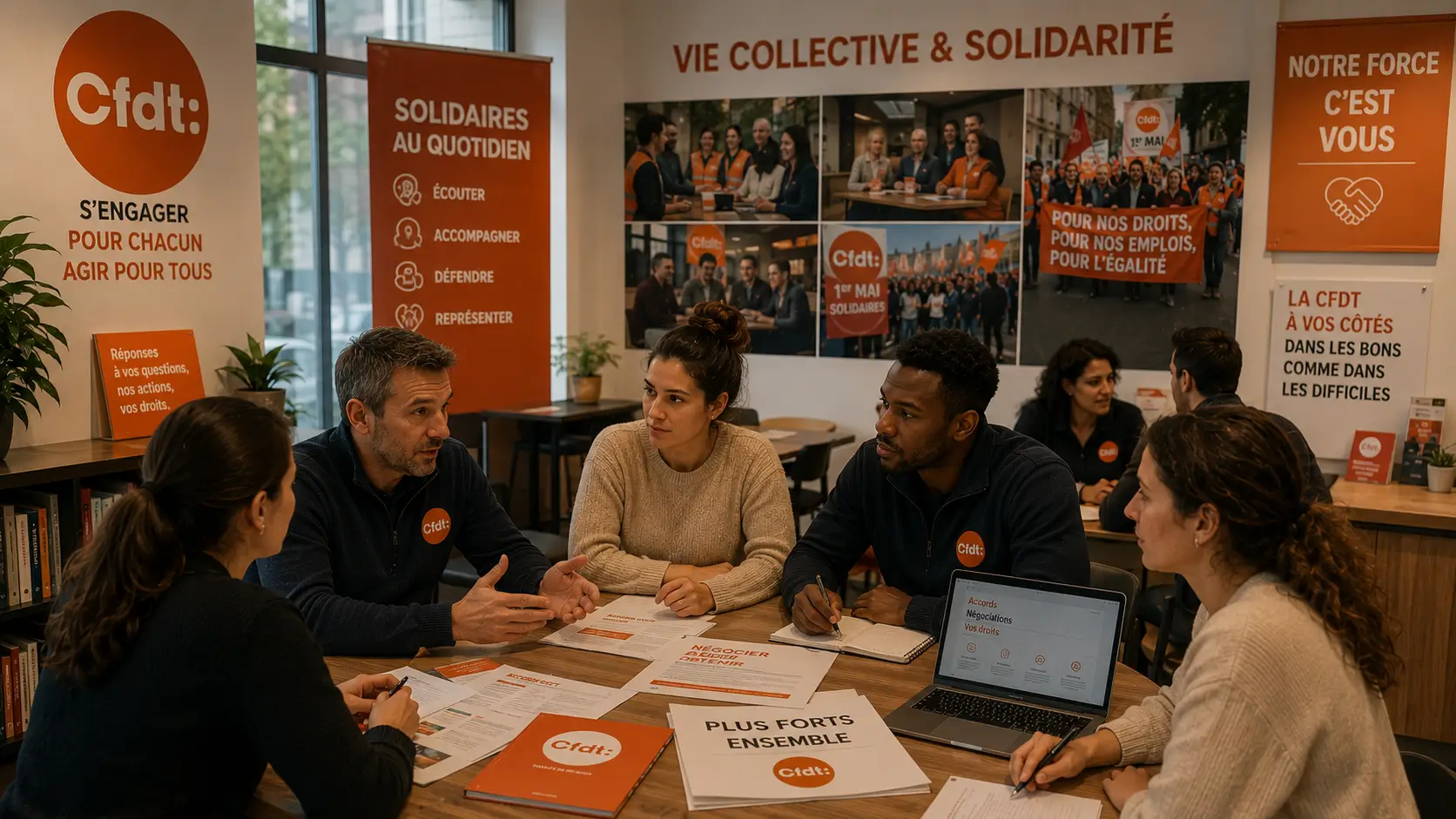 Discussion entre représentants du personnel et salariés dans un restaurant Brioche Dorée