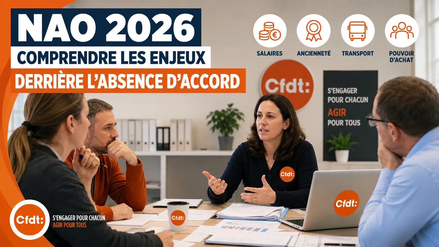 Réunion de négociation NAO 2026 chez Brioche Dorée entre représentants des salariés et Direction autour des salaires, de l'ancienneté et du pouvoir d'achat.