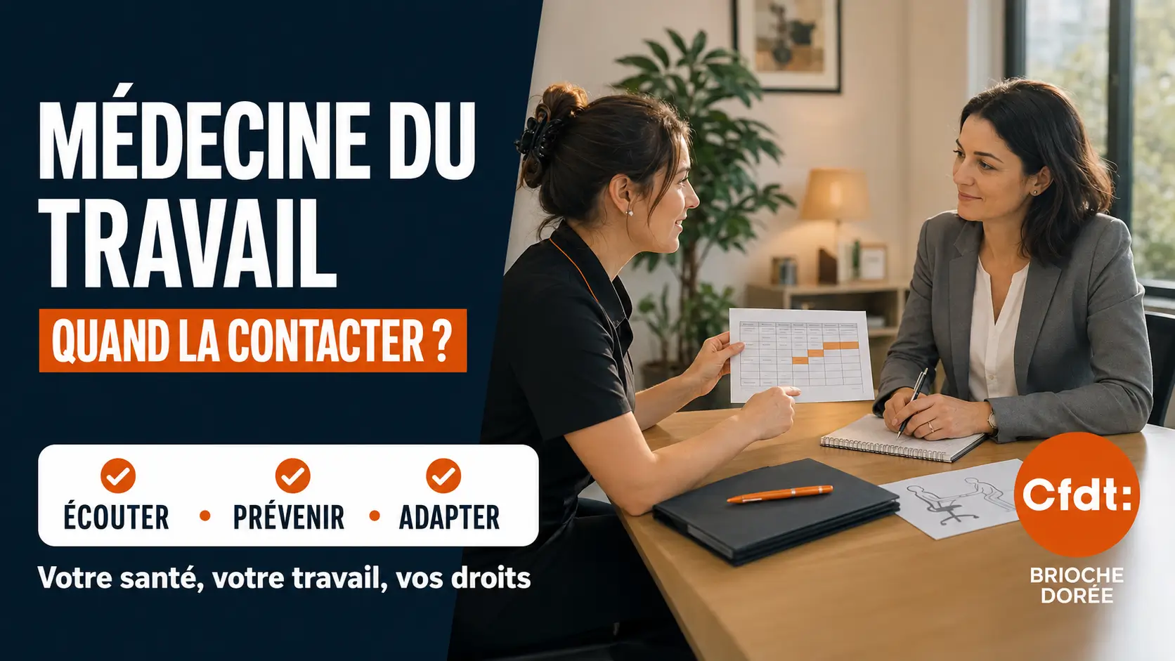 Une salariée Brioche Dorée échange confidentiellement avec un médecin du travail au sujet de ses conditions de travail.