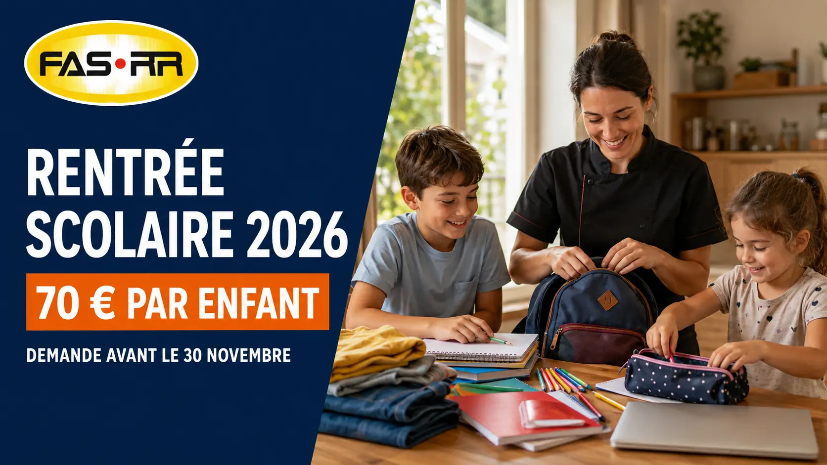 Une salariée de la restauration rapide prépare les fournitures scolaires de ses enfants avec l’aide à la rentrée du FAS-RR.